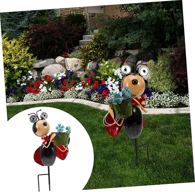 BESPORTBLE Solar Garden Stake Lights Ladybug Statue Landscape Decor Iron Material Lighting