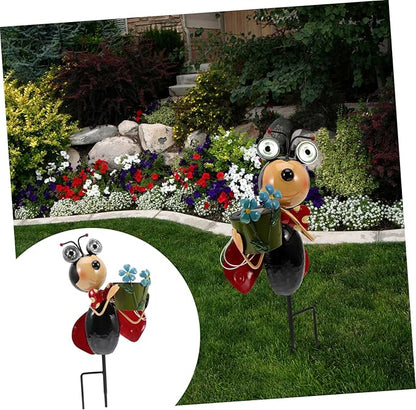 BESPORTBLE Solar Garden Stake Lights Ladybug Statue Landscape Decor Iron Material Lighting