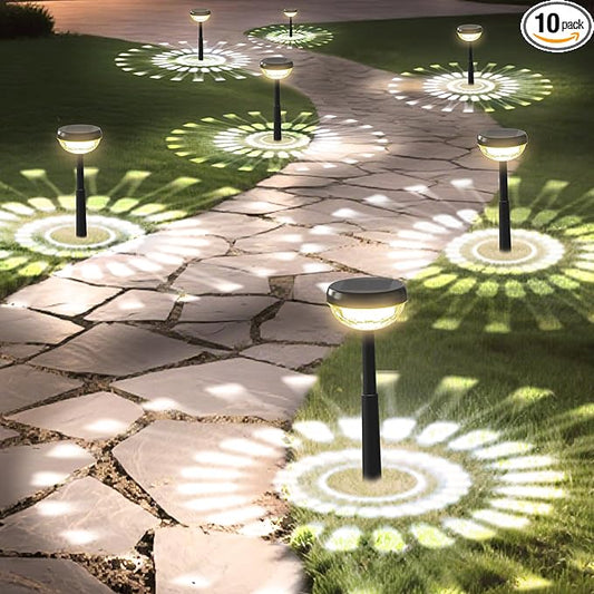 Ensenior 10-Pack Solar Lights Outdoor, Auto ON/Off 3000K LED Solar Garden Lights for Pathway, Yard, Patio, Walkway, Flower Bed, Halloween Christmas Landscape Lighting, IP65 Waterproof, Flag Lights