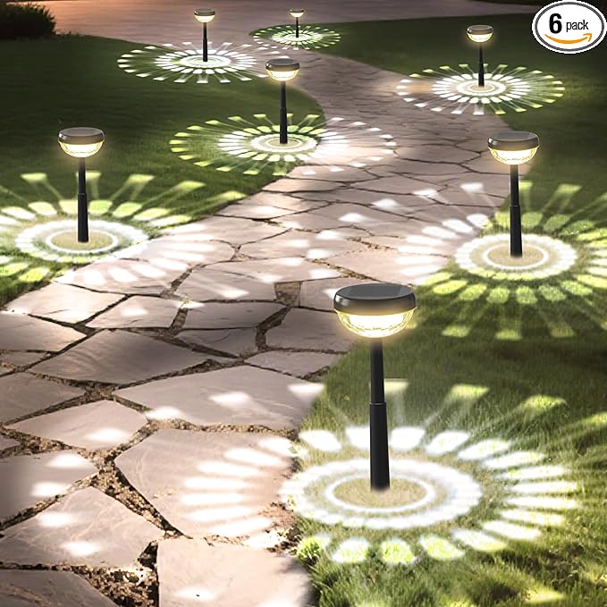 Ensenior 6-Pack Solar Lights Outdoor, Auto ON/Off 3000K LED Solar Garden Lights for Pathway, Yard, Patio, Walkway, Flower Bed, Halloween Christmas Landscape Lighting, IP65 Waterproof, Flag Lights