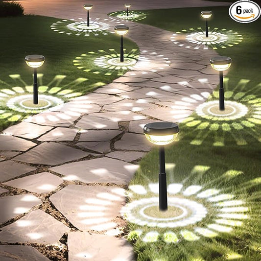 Ensenior 6-Pack Solar Lights Outdoor, Auto ON/Off 3000K LED Solar Garden Lights for Pathway, Yard, Patio, Walkway, Flower Bed, Halloween Christmas Landscape Lighting, IP65 Waterproof, Flag Lights