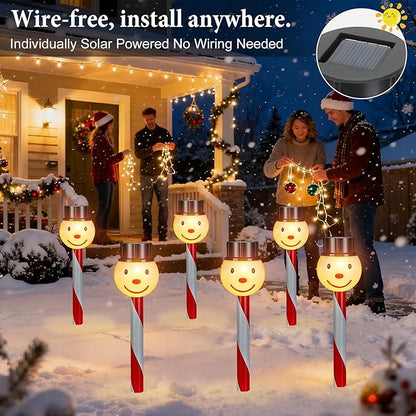 6PK Christmas Solar Pathway Lights Outdoor Christmas Decorations - Snowman LED Solar Lights Outdoor Christmas Decor, Xmas Decorations Outdoor for Yard Garden Lawn Walkway Driveway Decor, Warm White