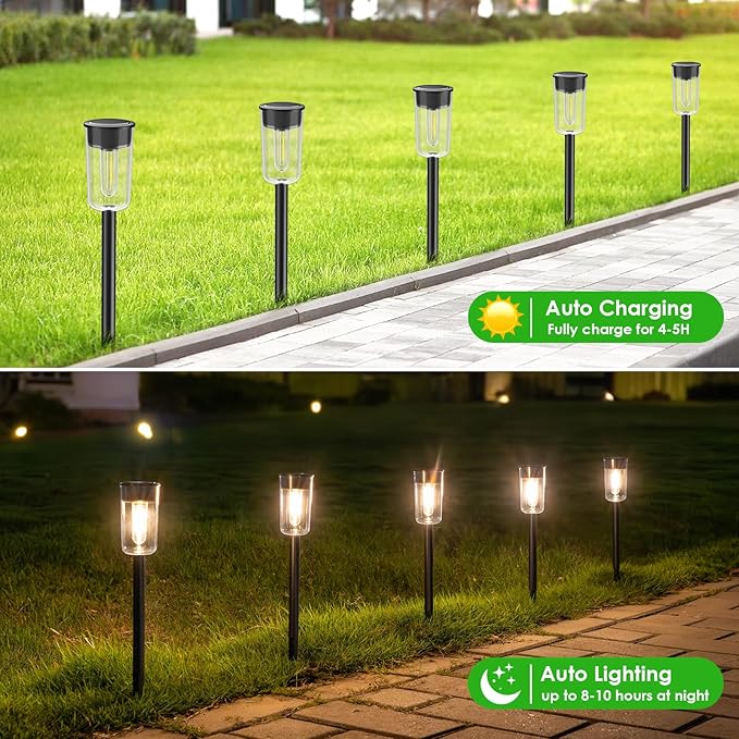 2 Pack Solar Lights with Plant Stand + 8 Pack Solar Pathway Lights Outdoor