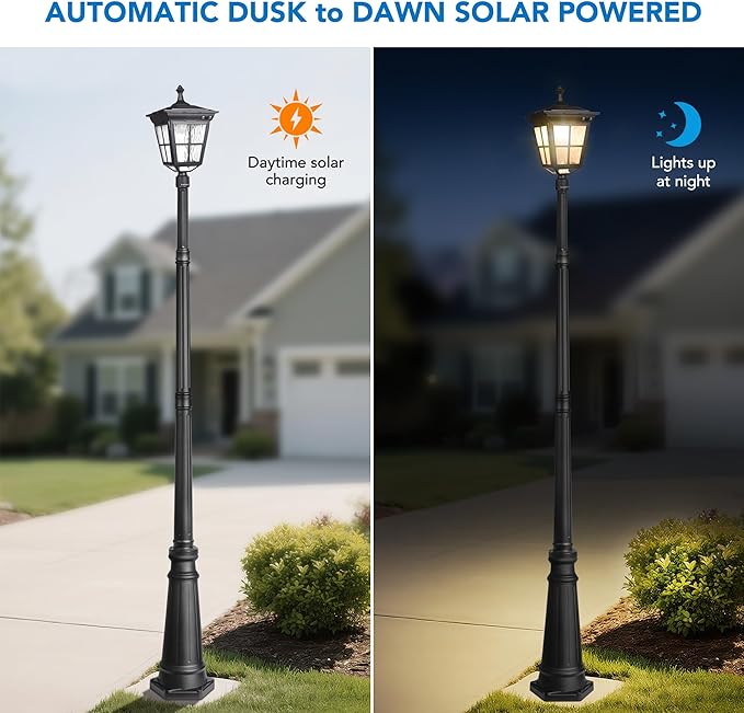 Kemeco Solar Post Light, ST4311AC Dusk to Dawn Outdoor Bright Post Lamp Solar Powered for Yard Garden Patio Deck | Lumora