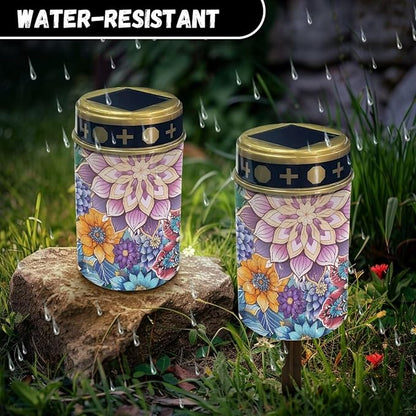 Boho Flower Cemetery Solar Garden Stake Lights - Outdoor Metal Lights, Waterproof for Garden, Lawn, Patio or Courtyard