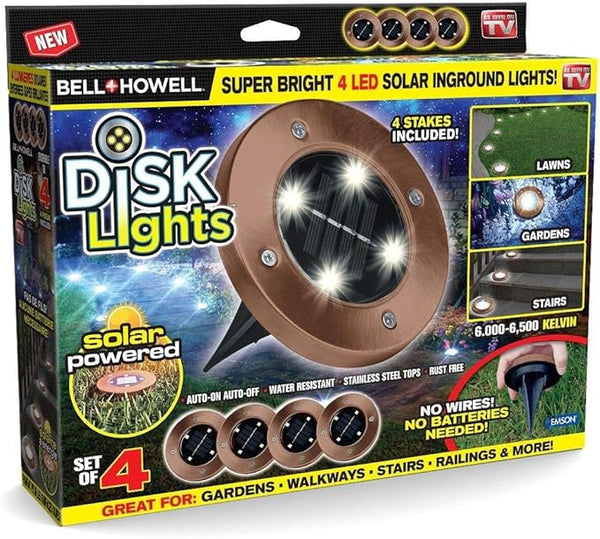Bell+Howell Disk Lights Solar Weatherproof LED Outdoor, As Seen on TV, 4 Count (Pack of 6) | Lumora