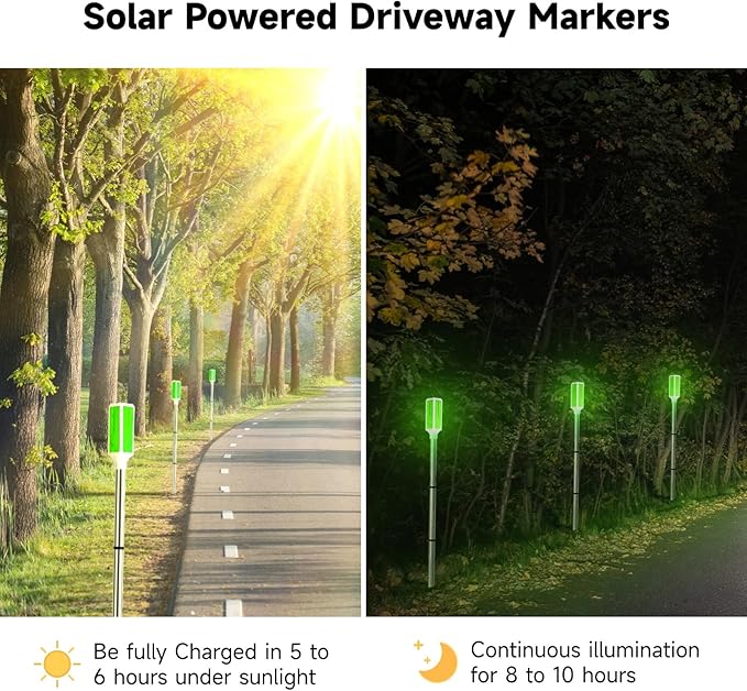 Joyibay 5 PCS Solar Powered Driveway Markers, Solar Warming Landscape Lights, Solar Outdoor Driveway Lights, Landscape Driveway Reflectors on Poles for Snow Road Yard (Green)
