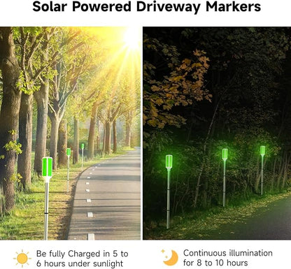 Joyibay 5 PCS Solar Powered Driveway Markers, Solar Warming Landscape Lights, Solar Outdoor Driveway Lights, Landscape Driveway Reflectors on Poles for Snow Road Yard (Green)