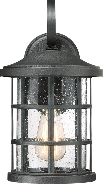 Quoizel Coastal Armour Crusade 1-Light Earth Black Outdoor Wall Lantern, Craftsman Style Wall Light with Seedy Glass, Marine-Grade Durability, Outside Light for Patio, Porch, Front Door, or Garage