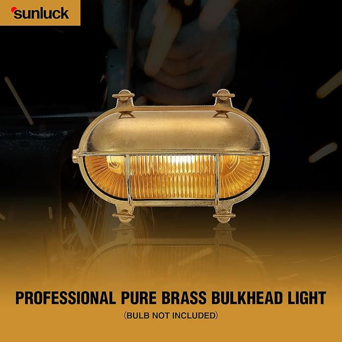 Sunluck Brass Nautical Bulkhead Light,Grid Oval Wall Light,Brass Half Cover Lampshade,Ceiling Mount | Lumora