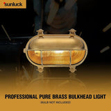 Sunluck Brass Nautical Bulkhead Light,Grid Oval Wall Light,Brass Half Cover Lampshade,Ceiling Mount | Lumora