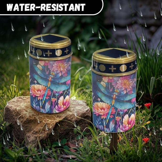 Cemetery Decorations for Grave Dragonfly Cemetery Solar Lights for Grave Flower Auto On/Off - Garden Figurine Light | Lumora