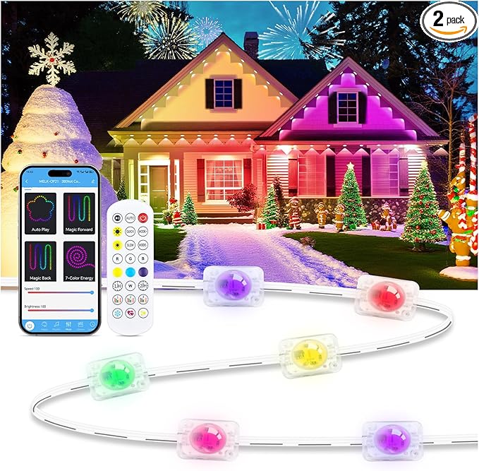 Led Christmas Lights Outdoor Permanent Light for House, DIY App & Bluetooth Music, Waterproof Ip65, VISADA 100ft Rgbic Women's Day Outdoor Lights Fit for Soffit Fence Garage Landscape Patio.