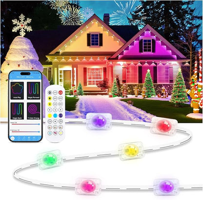 Permanent Lights for Outside House, 50 FT RGB Women's Day Outdoor Lights, App, Bluetooth Music, Ip67, Christmas Permanent Led Outdoor Lighting for Soffit Fence Garage Landscape Patio.