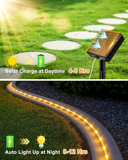 btfarm Solar Rope Lights Outdoor, 120LED 46FT Solar String Lights Outside Waterproof, 8 Lighting Modes Solar Powered Strip Tube Light for Garden Tree Christmas Yard Party Wedding Decor, Warm White