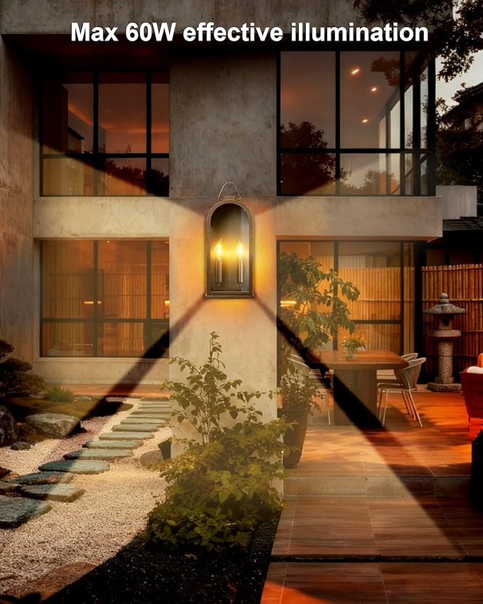 Outdoor Wall Light Fixtures, 2-Light Porch Lights Outdoor, Matte Bronze Exterior Waterproof Wall Sconce with Glass | Lumora