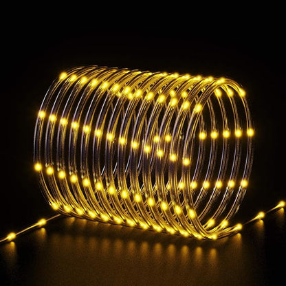 KerKoor Solar Rope Lights Outdoor Waterproof - 100 LED Tube Lights 40FT 8 Modes Solar Rope String Lights Outdoor for Patio Garden Fence Balcony Cafe Wedding Tree Decoration (Warm White, 2 Pack)