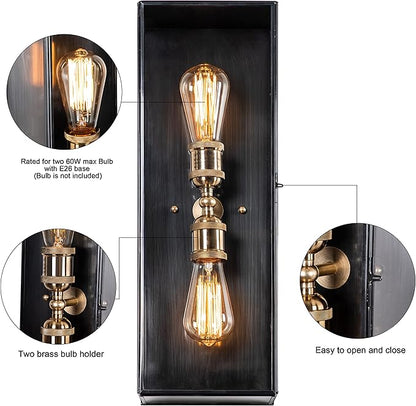 c cattleya Large Size 2-Light 7in.x 20in. Brass Modern Outdoor Wall Lantern with Clear Tempered Glass for Patio Door Front Porch Garage Light Fixture