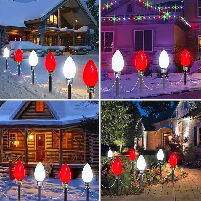 12 Pack Jumbo C9 Solar Christmas Lights, Large Bulbs Waterproof Outdoor Christmas Decorations, Solar Powered Lights | Lumora