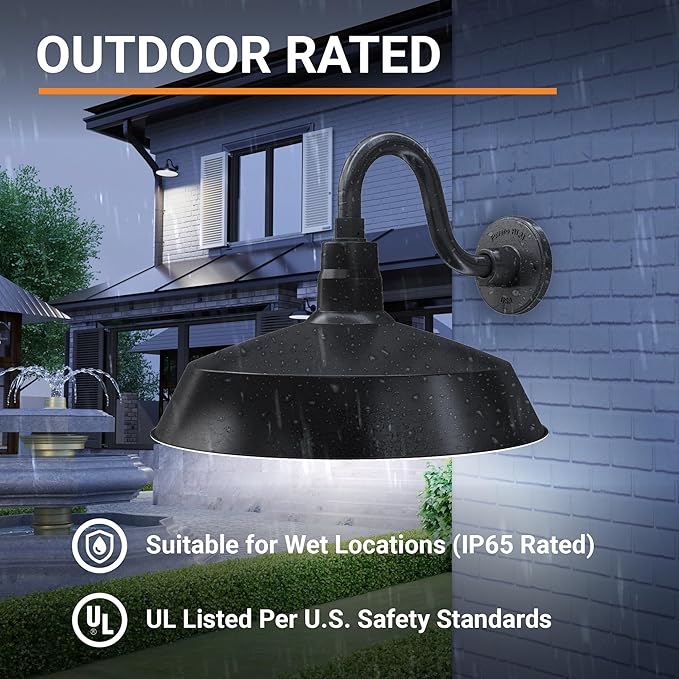 17in. Satin Black Outdoor Gooseneck Barn Light Fixture With 10in. Long Extension Arm - Wall Sconce Farmhouse | Lumora