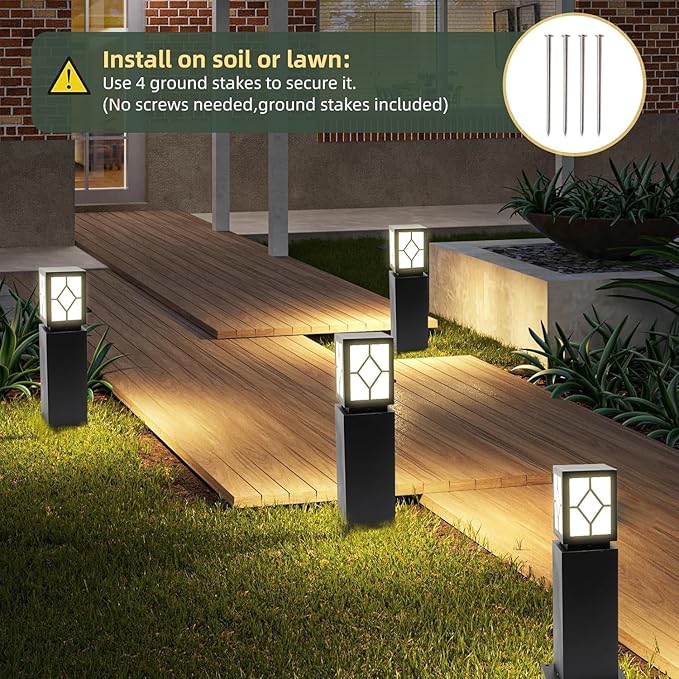 Landscape Path Lights 24" IP65 Waterproof Bollard Lights, Heavy Duty Steel Stable Widened Base E27 Lamp Holder, Modern Outdoor Path Lights Bollard for Lawn, Patio, Courtyard, Driveway, Lozenge 1pack