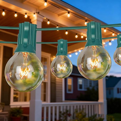25Ft Christmas Outdoor String Light, G40 Globe Patio Lights with 27 Clear Glass Bulbs(2 Spare), Waterproof Connectable Hanging Christmas Lights for Backyard Porch Balcony Party Xmas Decor, Green Wire