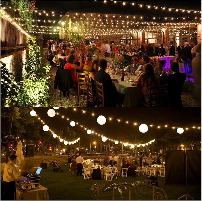 LED S14 Outdoor String Lights Mains Powered, 49FT Heavy Duty Commercial Grade IP65 Festoon Lights with 15Pcs 2W LED Edison Bulbs E27 Base Perfect for Party, Backyard, Cafe, Wedding, Christmas