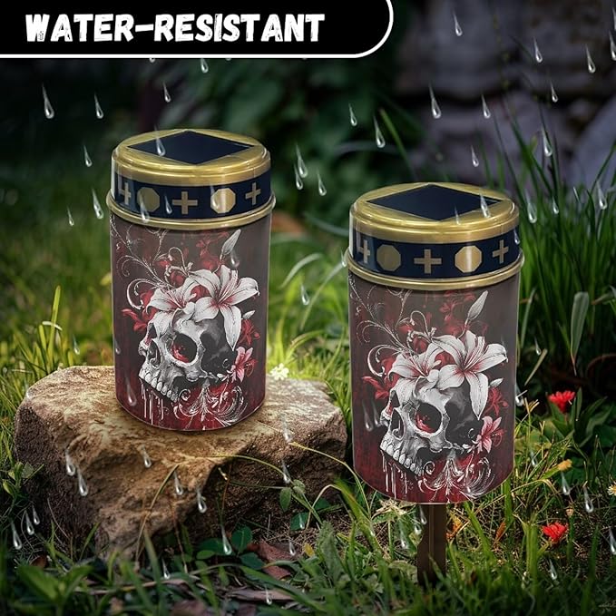 Garden Stake Light,Skull White Flowers Solar Lights for Cemetery Grave,Solar Pathway Lights Outdoor,Lawn Yard Patio | Lumora