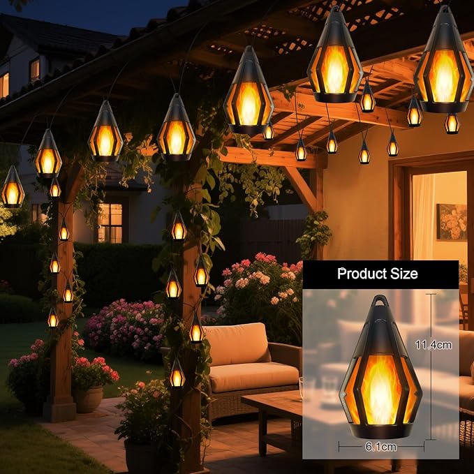 21Ft Solar String Lights Outdoor Waterproof Solar Powered Patio Lights with 10 Flickering Flame Light Bulbs Hanging | Lumora