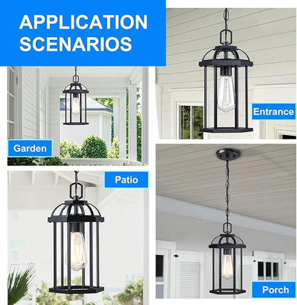 Outdoor Pendant Light,Modern Hanging Porch Light,Black Exterior Pendant Lighting Fixture, Outdoor Chandelier for Front Porch Entrance Gazebo Front Door Entryway Foyer