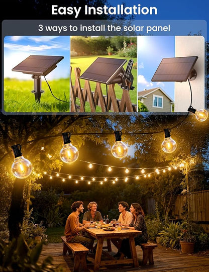 Brightever 100FT Solar String Lights Outdoor with Remote and 36+2 LED Shatterproof G40 Bulbs, Dimmable & Timable, 3 Lighting Modes, Waterproof Solar Power Outdoor Lights for Patio, Garden, Wedding