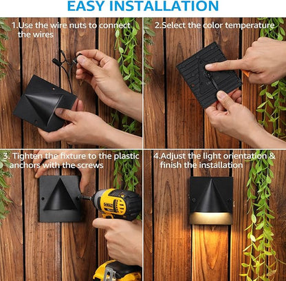 LEONLITE 3CCT Low Voltage LED Deck Light, 12-24V AC/DC Landscape Step Railing Fence Light, IP65 Waterproof, ETL Listed, IP65 Waterproof, Step Lights for Garden, Yard, Aluminium, Black, Pack of 4