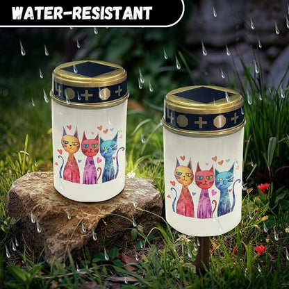 Colorful Cat Solar Outdoor Lights Solar Lights Waterproof Garden Stake Lights Solar Pathway Lights for Yard Patio Driveway Decoration Landscape Lighting Spotlights-Warm White Lights
