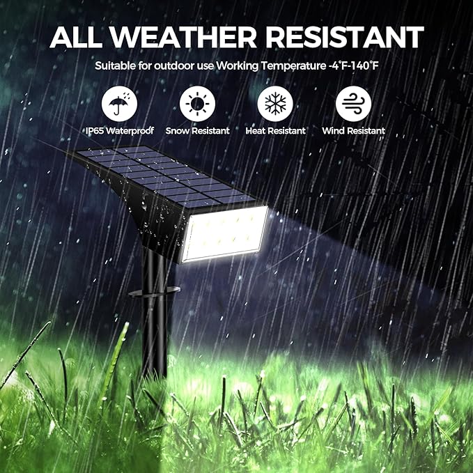 Solar Spot Lights Outdoor, Solar Lights Outdoor Waterproof IP65, 4 Brightness Modes Dusk to Dawn Landscape | Lumora