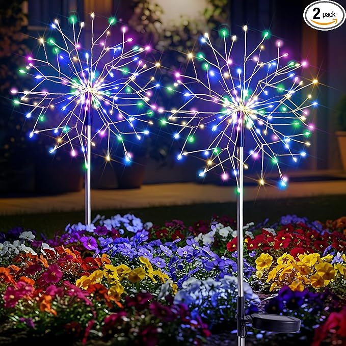 suddus Solar Garden Lights Outdoor Waterproof Decorative, 2Pack 150LED Firework Lights 8 Modes, Multicolor Solar | Lumora
