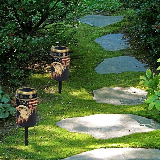 American Flag Eagle Tree Solar Cemetery Light Holder, Grave Decorations for Cemetery, Solar Lights for Cemetery, Grave Markers for Cemetery Grave Outdoor