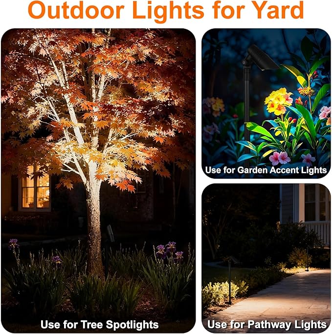 Mini Landscape Spotlights Low Voltage, 16'' Tall Pole, 5CCT 5W 12V LED Landscape Spot Lights Wired for Outdoor House Yard Palm Tree Pathway Path Sidewalk, 60° Beam Angle, Black, 6PK