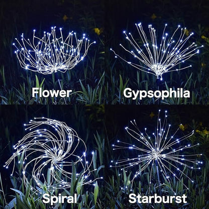 Solar Outdoor Lights,4 Pack 120 LED Waterproof Solar Firework Lights are 8 Modes Decorative Sparkles Stake Landscape Light,Garden Copper Wire Firework Lamp for Backyard Lawn Patio Decor(Cool White)