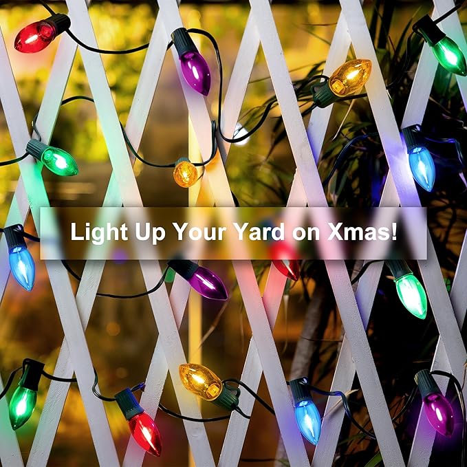 C9 Christmas Pathway Lights Outdoor, 24.2 Feet 20 LED String Lights With Stakes, Waterproof Connectable Decorations for Yard, Garden, Walkway, Driveway, Sidewalk, Multicolored, 2 Pack