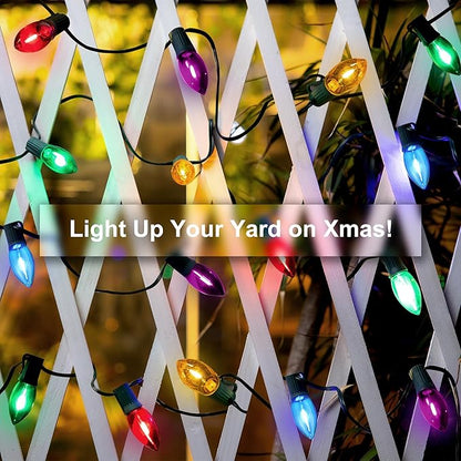 C9 Christmas Pathway Lights Outdoor, 24.2 Feet 20 LED String Lights With Stakes, Waterproof Connectable Decorations for Yard, Garden, Walkway, Driveway, Sidewalk, Multicolored, 2 Pack