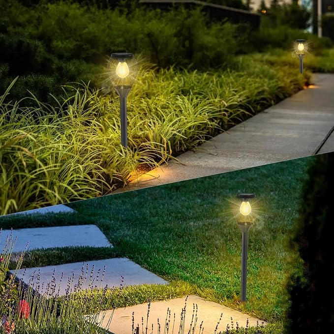 Solar Pathway Lights Outdoor Waterproof 2 Pack, Long Lasting Solar Powered Lights for Outside, Auto On/Off Solar Garden Lights Solar Path Lighting for Yard Patio Walkway Driveway (Warm White)