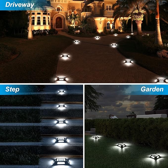 Solar Deck Lights Driveway Dock Lights- 8 Packs Waterproof 1200mAh Solar Powered Outdoor LED Aluminum Dock Lighting | Lumora