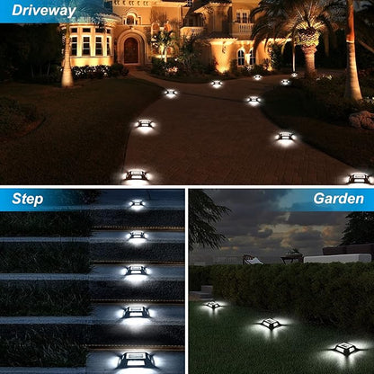 Solar Deck Lights Driveway Dock Lights- 8 Packs Waterproof 1200mAh Solar Powered Outdoor LED Aluminum Dock Lighting Road Markers Step Light for Driveway Sidewalk Garden Pathway Yard (White)