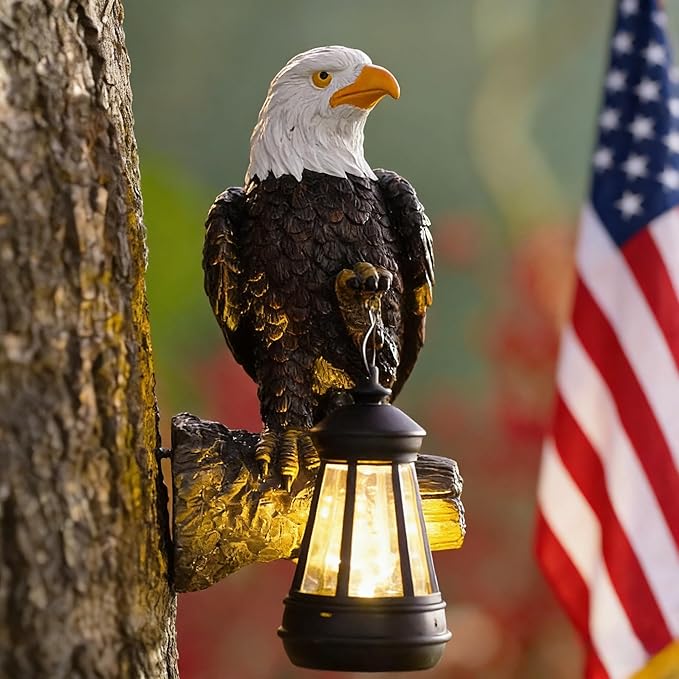 Eagle Tree Hugger with Solar Lantern - Resin Eagle Statue for Outdoor Garden Decor - Ideal Eagle Housewarming & | Lumora