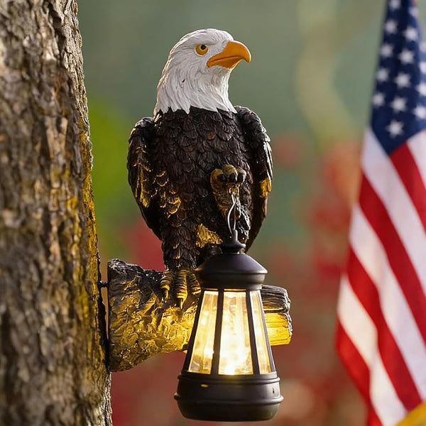 Eagle Tree Hugger with Solar Lantern - Resin Eagle Statue for Outdoor Garden Decor - Ideal Eagle Housewarming & | Lumora