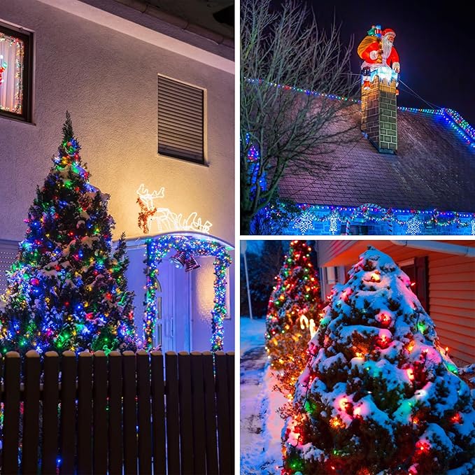 Multicolor Solar Christmas Lights 2Pack Total 180FT 500LED, String Light Outdoor Waterproof, Auto On/Off with 8 Modes Solar Twinkle Lights for Outside Tree Christmas Decorations (Multicolor)