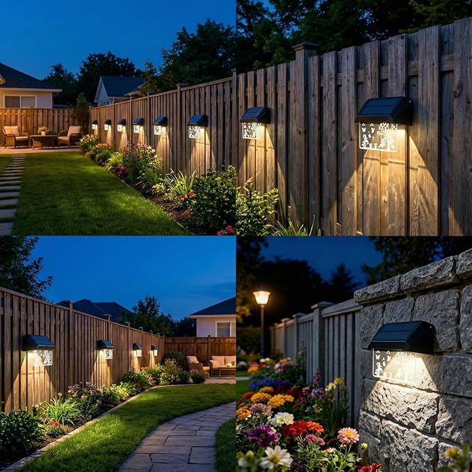 2 Pack Solar Fence Lights - Fairy Butterfly Pattern, Warm White + 10 RGB Colors, IP65 - Outdoor Path Light | Lumora