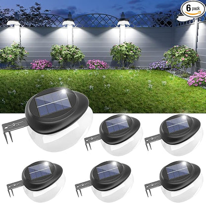JSOT Solar Fence Lights, Bright Security Outdoor Backyard Lights Waterproof, Patio Decor Sign Lighting for Eaves Deck Pathway Garden Garage Stairs Wall 2 Installations Methods - White Light, 6 Pack