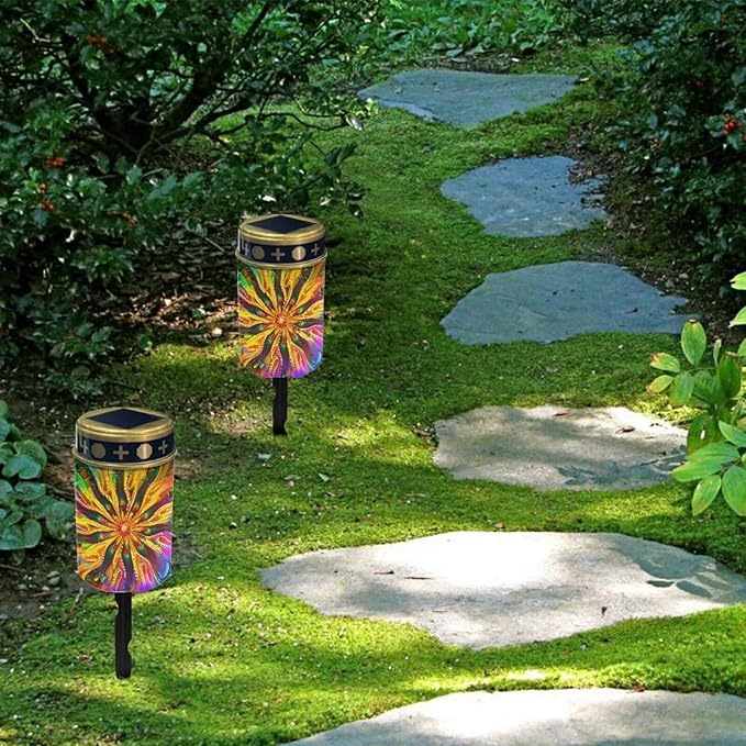 Colorful Floral Cemetery Solar Lights Waterproof Dustproof Solar Powered Garden Stake Lights Practical Outdoor Decorative Lights for Cemeteries Patio Deck Outdoor Decorations