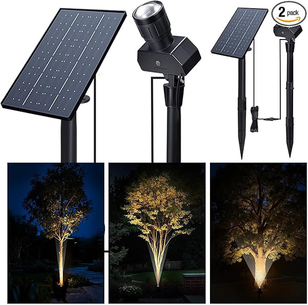 Solar Spot Lights Outdoor, Adjustable Angle Waterproof Landscape Spotlight, All Night LED Uplights Separate Panel | Lumora
